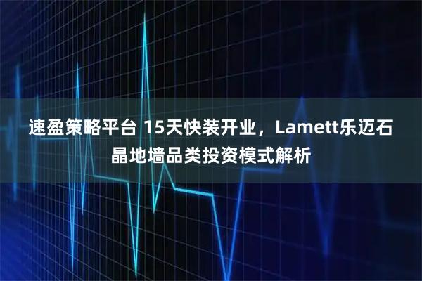 速盈策略平台 15天快装开业,Lamett乐迈石晶地墙品类投资模式解析